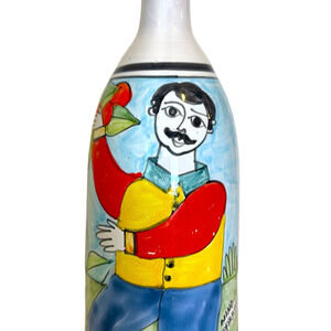 Nino Parrucca Italian Hand Painted Art Pottery Vase Ceramic Olive Oil Italy Vtg